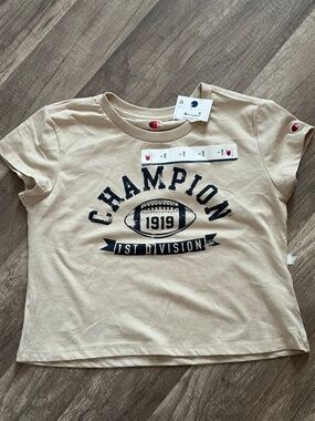 Champion Beige Crop Top Graphic Tee Size L (14) Sport Casual
